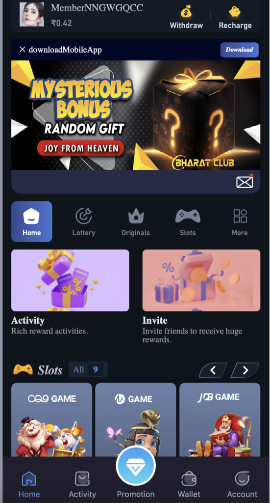 Bharat Club Home Screen